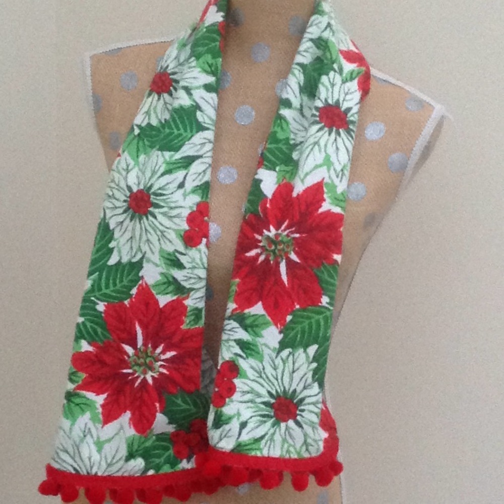 Christmas Scarf with pompom fringe